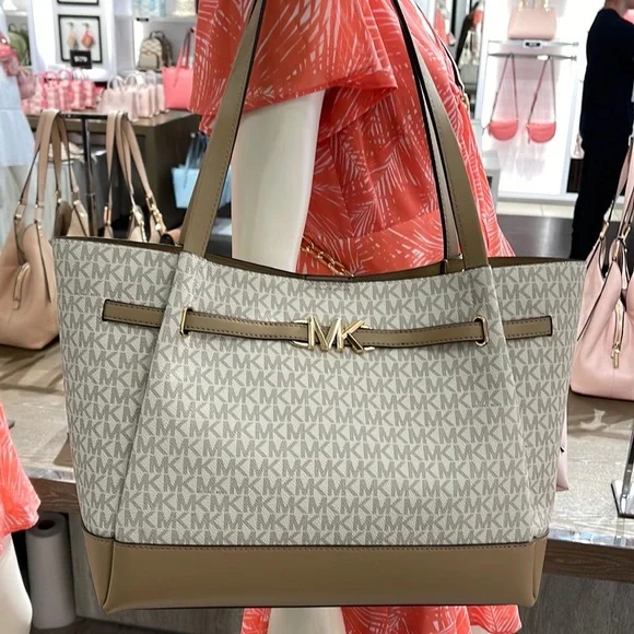 MICHAEL KORS Reed Large Logo Shoulder Tote Bag Camel Combo 35S3G6RT3B NWT